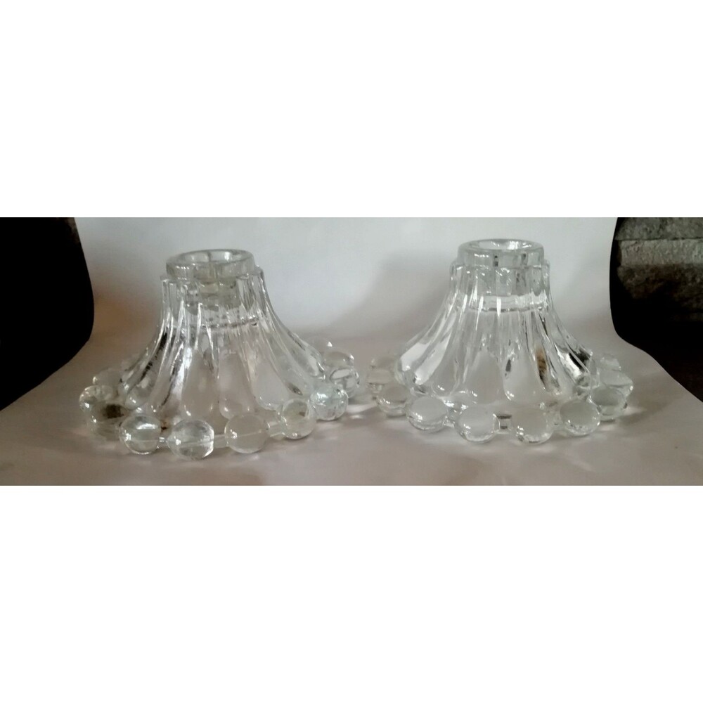 Vintage Anchor Hocking Clear Glass Boopie Taper Candle Holders Set Of 2